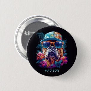Badge Rond 5 Cm Nom personnalisé Tropical Vacances Chien