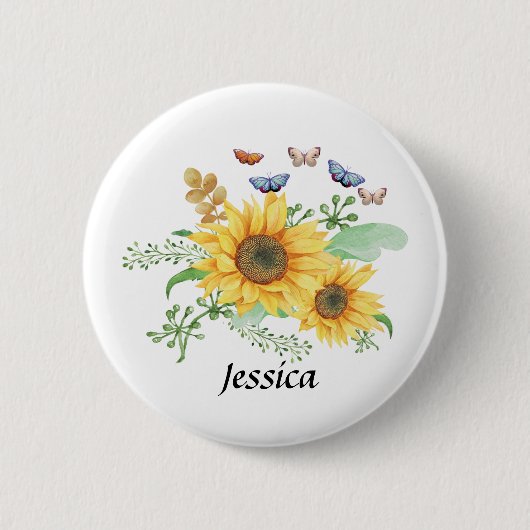 Badge Rond 5 Cm Nom personnel tournesol printemps (Devant)