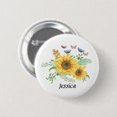 Badge Rond 5 Cm Nom personnel tournesol printemps (Devant & derrière)