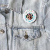 Badge Rond 5 Cm Nom photo personnalisé Confetti Anniversaire Merci (En situation)