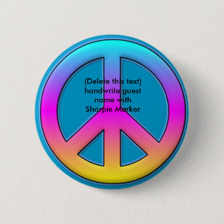 Badge Rond 5 Cm Nom Pin RETRO Peace Faveurs pour 60s hippy Party