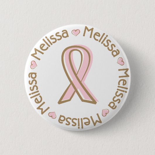 Badge Rond 5 Cm Nom rose MELiSSA de cancer du sein de ruban (Devant)