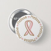 Badge Rond 5 Cm Nom rose MELiSSA de cancer du sein de ruban (Devant & derrière)