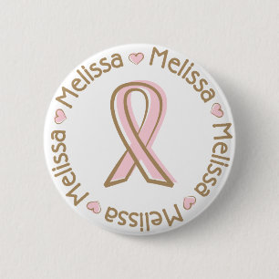 Badge Rond 5 Cm Nom rose MELiSSA de cancer du sein de ruban