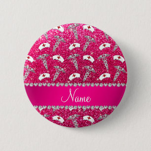 Badge Rond 5 Cm Nom rose rose parties scintillant infirmière casq