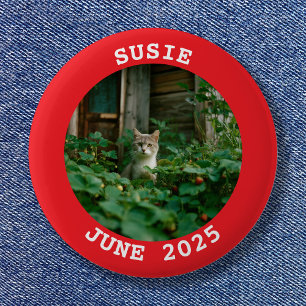 Badge Rond 5 Cm Nom rouge et blanc Rond Famille Chat Photo