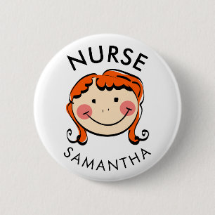 Badge Rond 5 Cm Nom rouge mignon d'infirmière de bande dessinée
