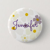 Badge Rond 5 Cm Nom sur crème pâle et fleurs violettes (Devant)