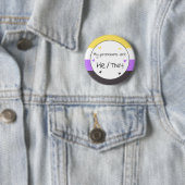 Badge Rond 5 Cm Non binaire Il/Eux Pronoun Pin (En situation)