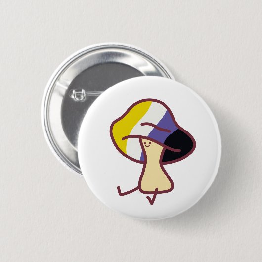 Badge Rond 5 Cm Non-Binary Pride Mushroom Pin  (Devant & derrière)