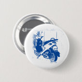 Badge Rond 5 Cm Non scooter bleu d'ami d'habillement (Devant & derrière)
