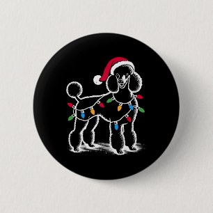 Badge Rond 5 Cm Normes Poodle Feux de Noël Santa Hat Xmas D