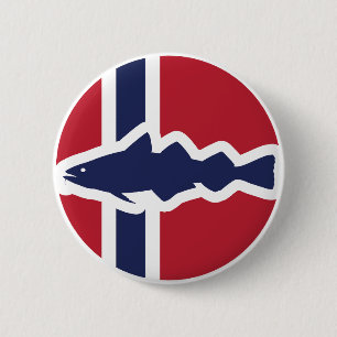Badge Rond 5 Cm Norvège Cabillaud Atlantique Norvège Drapeau natio