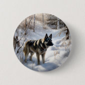 Badge Rond 5 Cm Norvégien Elkhat Laisser Neige Noël (Devant)
