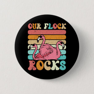 Badge Rond 5 Cm Nos Flock Rocks Flamant rose Correspondant Vacance