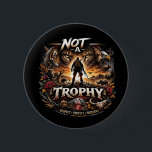 Badge Rond 5 Cm Not a Trophy<br><div class="desc">A powerful anti-trophy-hunting illustration showing a hunter facing the gaze of wild animals,  highlighting the call to respect,  protect,  and preserve wildlife.</div>