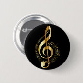 Badge Rond 5 Cm note musicale noire et or (Devant & derrière)