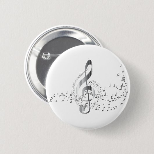 Badge Rond 5 Cm Notes de musique argentées (Devant & derrière)