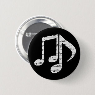 Badge Rond 5 Cm Notes de musique noir et blanc