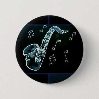 Badge Rond 5 Cm Notes de saxophone et de musique