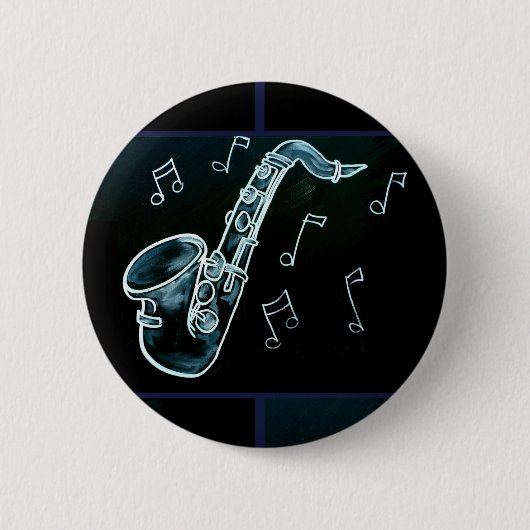 Badge Rond 5 Cm Notes de saxophone et de musique (Devant)