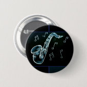 Badge Rond 5 Cm Notes de saxophone et de musique (Devant & derrière)