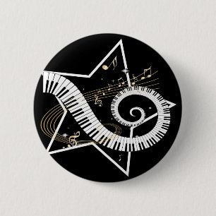 Badge Rond 5 Cm Notes d'or d'étoile musicale