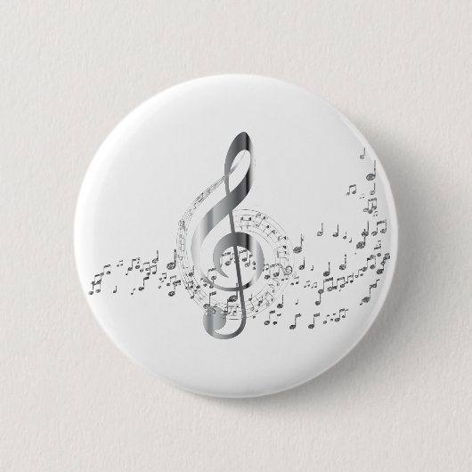 Badge Rond 5 Cm Notes musicales en argent (Devant)