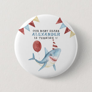 Badge Rond 5 Cm Notre Baby Shark 1er Anniversaire Sous La Mer