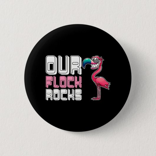 Badge Rond 5 Cm Notre Flamant rose Flock Rocks (Devant)