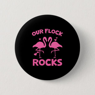 Badge Rond 5 Cm Notre troupeau en folie Flamingo Famille de vacanc