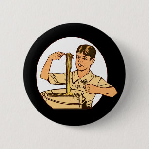 Badge Rond 5 Cm Nouilles sur fourchette : pâtes italiennes