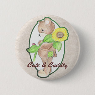 Badge Rond 5 Cm Nounours, coccinelle, et bouton de tournesol