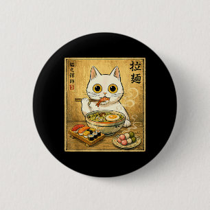 Badge Rond 5 Cm Nourriture Japonaise Funny Kawaii Chat Blanc Ramen