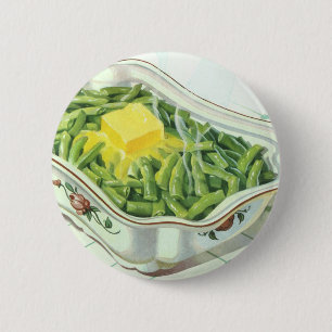 Badge Rond 5 Cm Nourriture vintage, Casserole de haricot vert au b