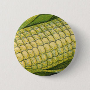 Badge Rond 5 Cm Nourriture Vintage, Légumes Sains, Maïs en Épi