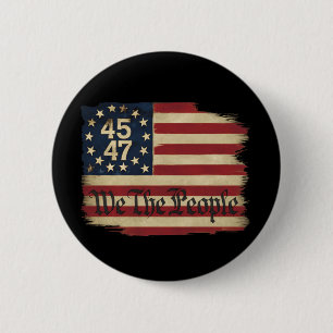 Badge Rond 5 Cm Nous Le Peuple Trump 45 47 Déchiré Drapeau Vintage