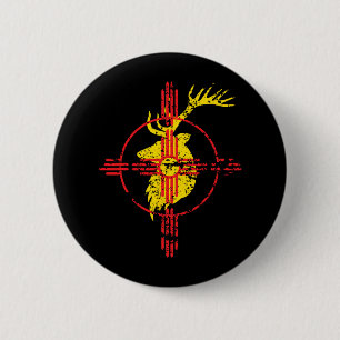 Badge Rond 5 Cm Nouveau-Mexique Drapeau Elk Chasse Symbole Zia Des