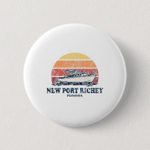 Badge Rond 5 Cm Nouveau Port Richey Fl Bateau Vintage les années 7