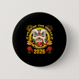 Badge Rond 5 Cm Nouvel An 2026 Chinois Cheval L'Année du Cheval