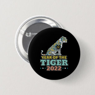 Badge Rond 5 Cm Nouvel An chinois 2022 - Tigre blanc