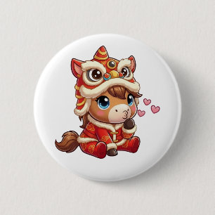 Badge Rond 5 Cm Nouvel An Chinois Cheval 2026 Zodiaque