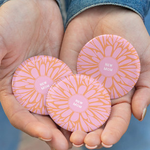 Badge Rond 5 Cm Nouvelle maman florale éclat pastel orange rose