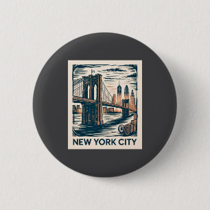 Badge Rond 5 Cm Nouvelle ville de New York Pont de Brooklyn Rétro