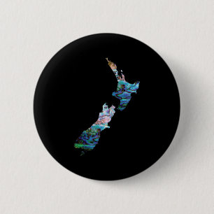BADGE ROND 5 CM NOUVELLE-ZÉLANDE CARTE PAUA