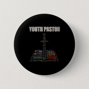Badge Rond 5 Cm Nuage de mots du ministre chrétien Jeune pasteur a