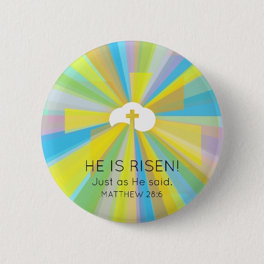 Badge Rond 5 Cm Nuage et Croix Ressuscités avec des Rayons de Lumi (Devant)