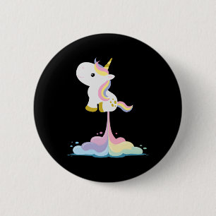 Badge Rond 5 Cm Nuages arc-en-ciel de la fusée Unicorn