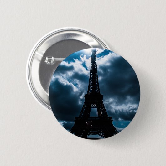 Badge Rond 5 Cm Nuit bleue Tour Eiffel (Devant & derrière)