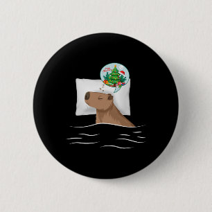 Badge Rond 5 Cm Nuit de sommeil Capybara Noël Rodent Rêve de Noël